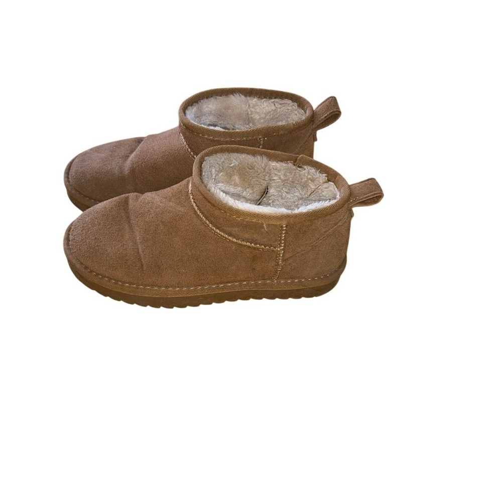 Cushionaire Womens Chestnut Brown Faux Suede Faux Fur Mini Ankle Boots Size 6.5M
